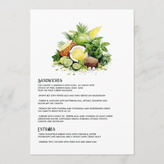 水の色のカリブの目的地の結婚式 メニュー (裏面)