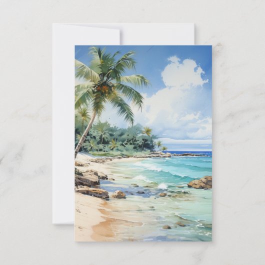 水の色のカリブの目的地の結婚式 出欠カード (裏面)