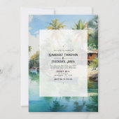 水の色のカリブの目的地の結婚式 招待状 (正面)