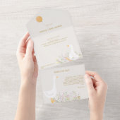 水の色のガチョウ鴨の野生の花の赤ちゃんシャワー オールインワン招待状 (貼ってはがせる)