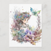 水の色のガーデンガール – 蝶 ポストカード (正面)