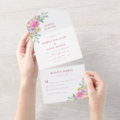 水の色のガーデンティーパーティーフローラ結婚の花 オールインワン招待状 (貼ってはがせる)