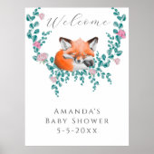 水の色のキツネの開花歓迎ベビーシャワー ポスター (正面)