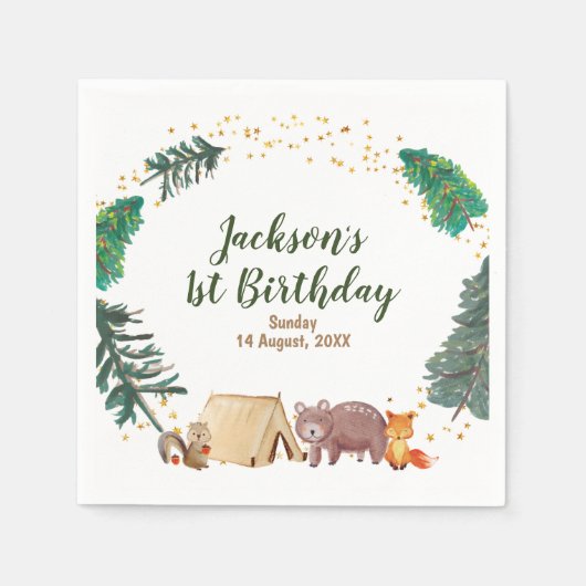 水の色のキャンパー1st誕生日紙ナプキンス スタンダードカクテルナプキン (正面)