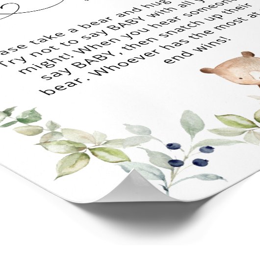 水の色のクマ赤ちゃんシャワーゲームポスター ポスター (角)