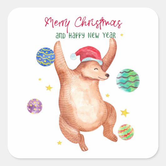 水の色のクマ踊りとオーナメントクリスマス スクエアシール (正面)