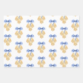 水の色のクリスマスま結婚たはベルと弓 ラッピングペーパーシート (正面3)