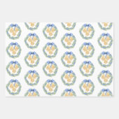 水の色のクリスマスま結婚たはベルと弓 ラッピングペーパーシート (正面)