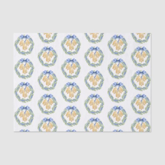 水の色のクリスマスま結婚たはベルと弓 薄葉紙 (正面)