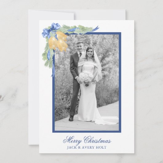 水の色のクリスマスま結婚たはベルの写真 シーズンカード (正面)