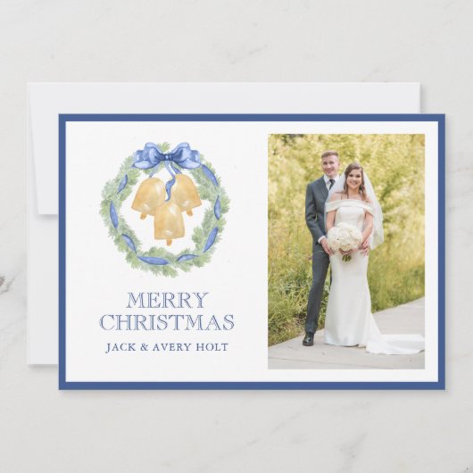 水の色のクリスマスま結婚たはベルの写真 シーズンカード (正面)