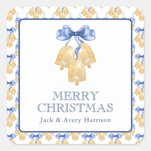 水の色のクリスマスま結婚たはベル スクエアシール (正面)