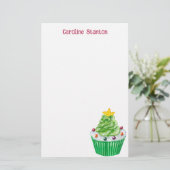 水の色のクリスマスカップケーキパーソナライズされた 便箋 (スタンド正面)