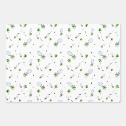 水の色のクリスマスゴルフクラブとテニスラケット ラッピングペーパーシート (正面)