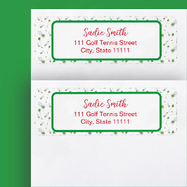 水の色のクリスマスゴルフクラブとテニスラケット ラベル