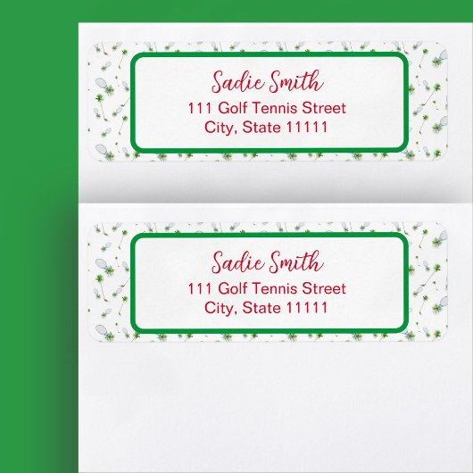 水の色のクリスマスゴルフクラブとテニスラケット ラベル