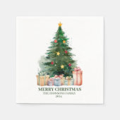 水の色のクリスマスツリーとギフト スタンダードカクテルナプキン (正面)