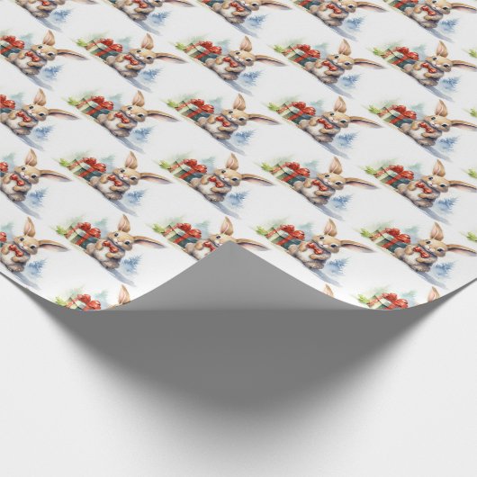 水の色のクリスマスバニーとギフト ラッピングペーパー (角)