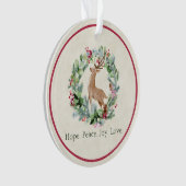 水の色のクリスマスリースと鹿カスタムの オーナメント (正面)