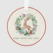 水の色のクリスマスリースと鹿カスタムの オーナメント (正面)