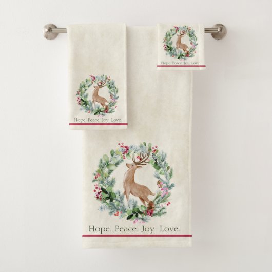 水の色のクリスマスリースと鹿カスタムの バスタオルセット (インサイチュ)