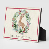 水の色のクリスマスリースと鹿カスタムの フォトプラーク (側面)