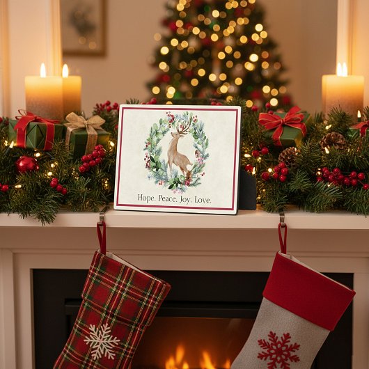 水の色のクリスマスリースと鹿カスタムの フォトプラーク