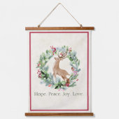 水の色のクリスマスリースと鹿カスタムの 吊り下げ型タペストリー (正面)