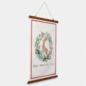 水の色のクリスマスリースと鹿カスタムの 吊り下げ型タペストリー (傾斜あり)