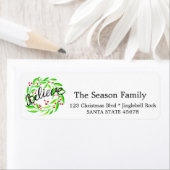 水の色のクリスマ信じス・ホリーアドレス ラベル (インサイチュ)