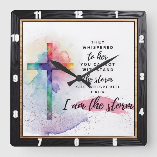 水の色のクロス力を与える嵐 スクエア壁時計 (正面)