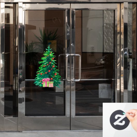 水の色のク絵を描リスマスツリーのプレゼント ウィンドウサイン (オフィスドア)