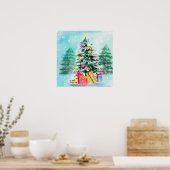 水の色のク飾リスマスツリー ポスター (キッチン)