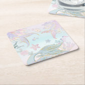 水の色のグリッターマーメイドザシーパーティー スクエアペーパーコースター (アングル)