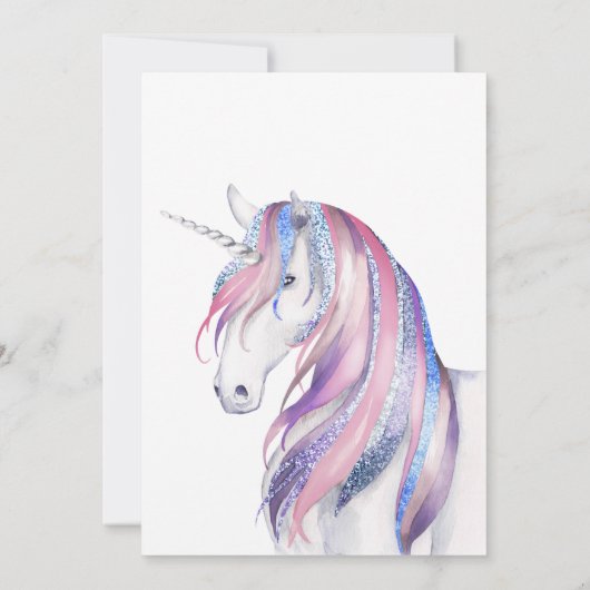 水の色のグリッターユニコーンクリスマスsipと参照 招待状 (裏面)