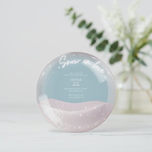 水の色のグリッター雪の愛のブライダルシャワー 招待状 (スタンド正面)