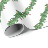 水の色のグリーンガーランドとベリーのクリスマス ラッピングペーパー (ロールコーナー)