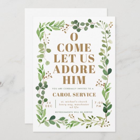 水の色のグリーンリー教会クリスマスカロルサービス 招待状 (正面/裏面)