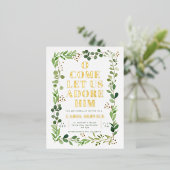 水の色のグリーンリー教会クリスマスカロルサービス 箔シーズンポストカード (立ち正面)