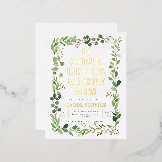 水の色のグリーンリー教会クリスマスカロルサービス 箔シーズンポストカード (正面/裏面)