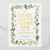 水の色のグリーンリー教会クリスマスカロルサービス 箔シーズンポストカード (正面)