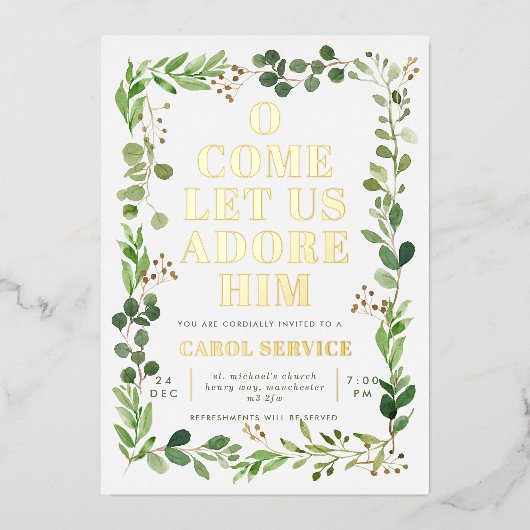 水の色のグリーンリー教会クリスマスカロルサービス 箔招待状 (正面)
