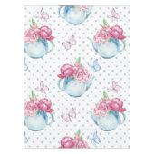 水の色のケトルの牡丹 テーブルクロス (正面)