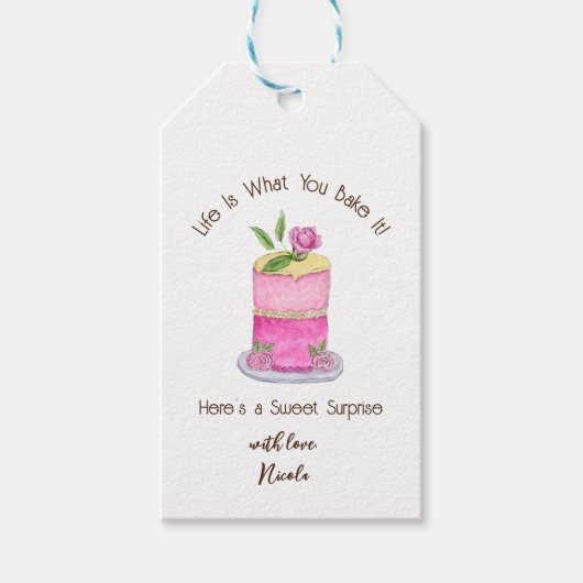 水の色のケーキとバラの生活は何を作る ギフトタグ (正面)