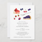 水の色のケーキとフルーツ甘いブライダルシャワー 招待状 (正面)