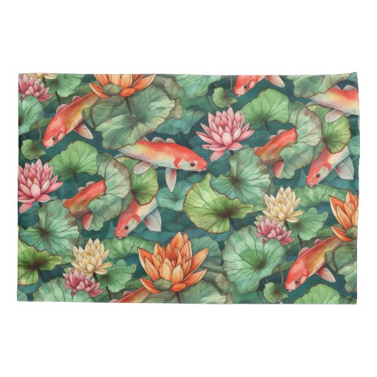 水の色のコイとスイリズピラロケース 枕カバー (裏面)