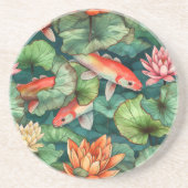 水の色のコイと水彩サンストーンコースター コースター (正面)