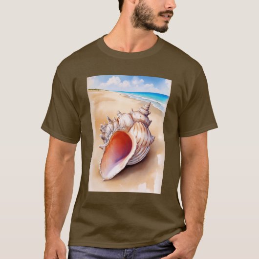 水の色のコンチシェルのビーチ Tシャツ (正面)