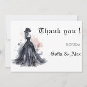 水の色のゴシックブラックドレス結婚式の日付を保存 サンキューカード (正面)