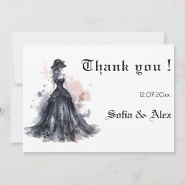 水の色のゴシックブラックドレス結婚式の日付を保存 サンキューカード